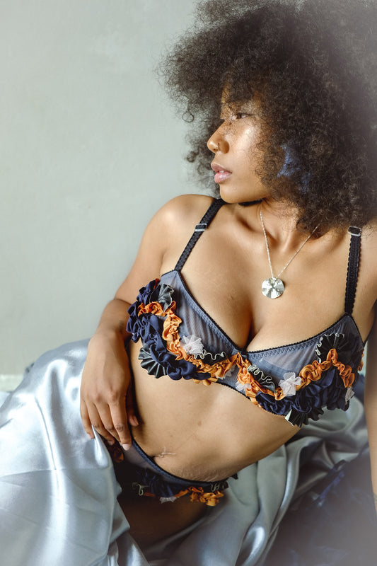 WIRE BRA - NAVY AND ORANGE