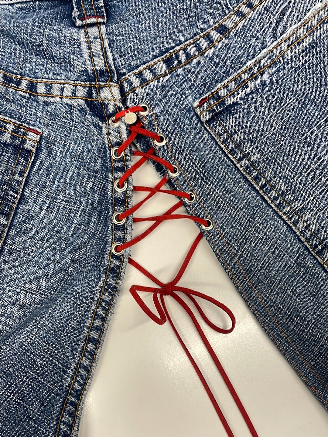 1/1 REWORKED DENIM SLEEVES RED TONES